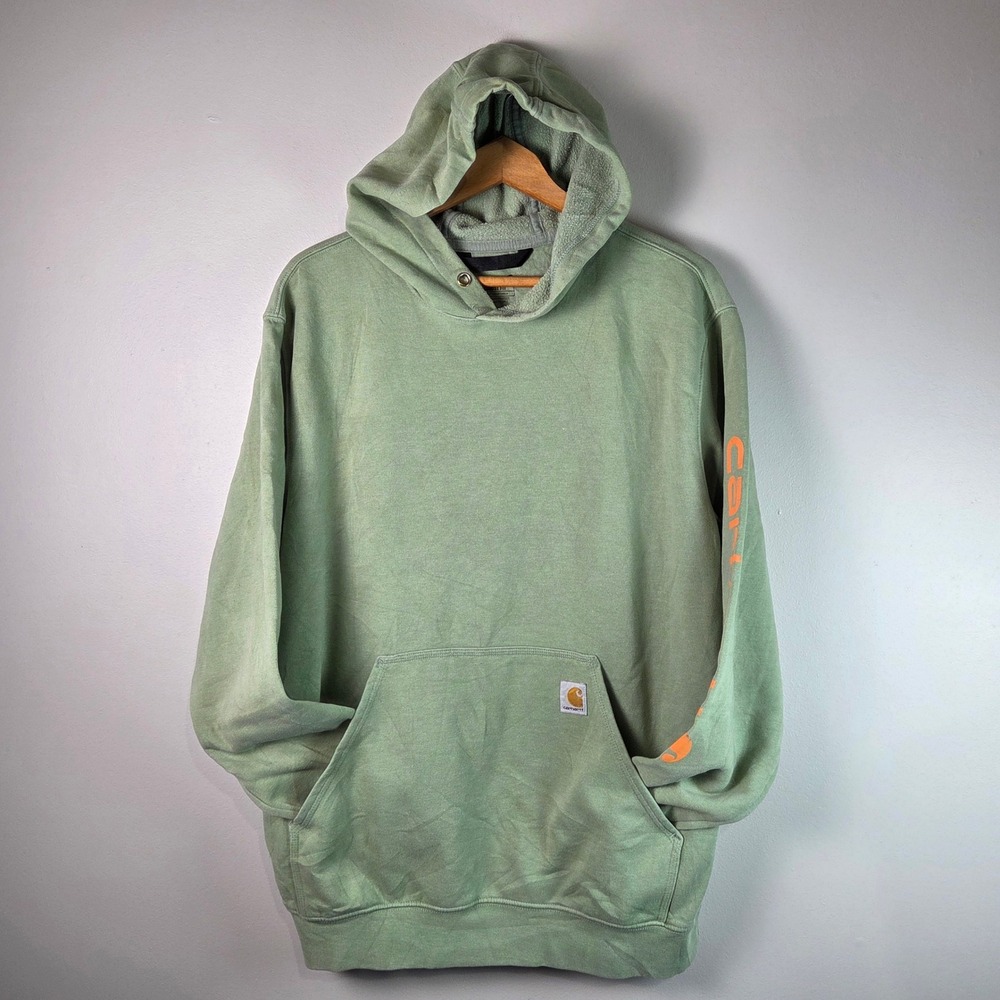 Carhartt Hoodie Mens Large Green Loose Fit K288 Graphic Logo Pullover